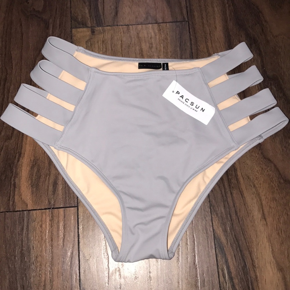 LA hearts gray high-waisted swim bottoms